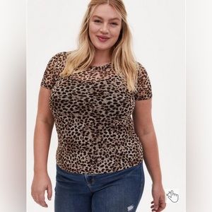 Torrid Sheer Mesh Leopard Crew Neck Top size 3